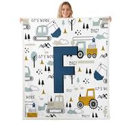 Loussiesd Construction Throw Blanket Equipment Trucks Soft Fleece Sherpa Cozy Fuzzy Plush Warm Excavator Tractor Fuzzy Plush Throw Letter F Print Throw 40x50Inch for Bed Couch Living Room