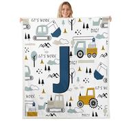 Loussiesd Construction Throw Blanket Equipment Trucks Soft Fleece Sherpa Cozy Fuzzy Plush Warm Excavator Tractor Fuzzy Plush Throw Letter J Print Single 50x60Inch for Bed Couch Living Room