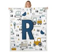 Loussiesd Construction Throw Blanket Equipment Trucks Soft Fleece Sherpa Cozy Fuzzy Plush Warm Excavator Tractor Fuzzy Plush Throw Letter R Print Double 60x79Inch for Bed Couch Living Room
