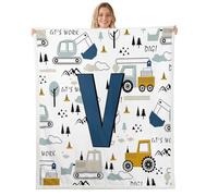 Loussiesd Construction Throw Blanket Equipment Trucks Soft Fleece Sherpa Cozy Fuzzy Plush Warm Excavator Tractor Fuzzy Plush Throw Letter V Print Throw 40x50Inch for Bed Couch Living Room
