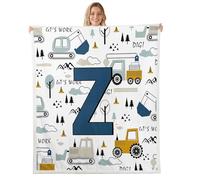 Loussiesd Construction Throw Blanket Equipment Trucks Soft Fleece Sherpa Cozy Fuzzy Plush Warm Excavator Tractor Fuzzy Plush Throw Letter Z Print Double 60x79Inch for Bed Couch Living Room
