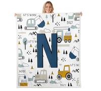 Loussiesd Construction Throw Blanket Equipment Trucks Soft Fleece Sherpa Cozy Fuzzy Plush Warm Excavator Tractor Fuzzy Plush Throw Letter N Print Single 50x60Inch for Bed Couch Living Room