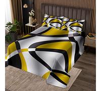 Loussiesd Copertina trapuntata astratta gialla e bianca coperta geometrica a ricciolo copriletto retrò a righe turbinio set moderno geometrico trapuntato decorazione camera doppia240x220cm