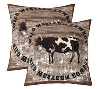 Loussiesd Cow Cushion Covers 45x45cm Set of 2 Soft Kids Western Decor Throw Pillow Covers Room Milk Cow Wild West Cowboy Cute Animal Wood Grain Pillow Cases Black White Cushion Cases