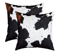 Loussiesd Cow Fur Throw Pillow Covers Set of 2 Soft Black Brown White Cowhide Pillow Cushion Cases Farmhouse Animal Pillow Cases Cushion Covers Abstract Art Room Decor Throw Pillow Covers 24x24 Inch