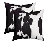 Loussiesd Cow Print Throw Pillow Covers Set of 2 Soft Black White Cowhide Print Pillow Cases Cushion Covers Farmhouse Animal Cushion Cases Abstract Art Room Decorative Throw Pillow Covers 16x16 Inch