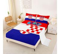 Loussiesd Croatia Flag Bed Sheets Set Single Size Croatian Deep Pocket Fitted Sheet World Countries Bedding Sets International Flag Soft Bed Set 3Pcs with 1 Pillow Cases