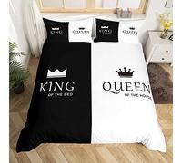 Loussiesd Crown Queen and King Comforter Cover His and Hers Matching Couple Bedding Set Lover Romantic Valentine's Day Presents Duvet Cover Black and White Bedding & Linen Bedclothes King