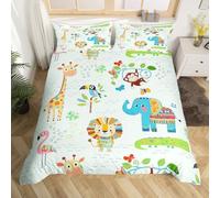 Loussiesd Cute Animal Bedding Giraffe Lion Elephant Down Duvet Set Double Monkey Crocodile Bedding Set Flamingo Pink Parrot Colorful Pattern 3-Piece Set