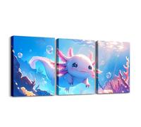 Loussiesd Cute Axolotl Canvas Wall Art Living Room Wall Decor for Bedroom Bathroom Ocean Sealife Paintings Modern 3 Piece 40X30cm Framed Canvas Art Prints Ready to Hang Axolotl Pictures Home Decor