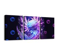 Loussiesd Cute Axolotl Picture Wall Decor 40X30cm Cartoon Salamander 3 Piece Canvas Wall Art for Living Room Ocean Sealife Office Wall Decorations Artwork Posters Animal Bedroom