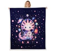 Loussiesd Cute Axolotl Sherpa Throw Blanket for Couch Cartoon Salamander Super Soft Cozy Fleece Planet Space Blanket for Winter, Plush Throw Dreamy Starry Double 60x79Inch All Season