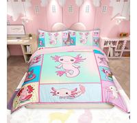 Loussiesd Cute Axolotls Duvet Cover Set Double Size For Kids Boys Girls Teens Pink Axolotls Animals Bedding Set Cartoon Salamander Comforter Cover with 2 Pillowcases Kawaii Ocean Sealife Beds Set