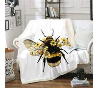 Loussiesd Cute Bee Blanket for Kids Boys Girls Social Insects Print Blankets and Throws Blossom Flowers Fleece Blankets 3D Bee Printed Sherpa Blanket,Plush Blankets Double 60"x79"