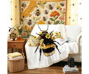 Loussiesd Cute Bee Blanket for Kids Boys Girls Social Insects Print Blankets and Throws Blossom Flowers Fleece Blankets 3D Bee Printed Sherpa Blanket,Plush Blankets Baby 30"x40"