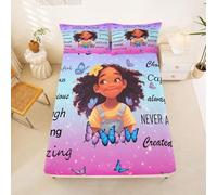 Loussiesd Cute Black Girl Fitted Sheet Single Size for Kids African American Girl Bed Sheets Set 16" Deep Pocket Soft Breathable Microfiber Princess Butterfly Bedding with 1 Pillowcase Room Decor