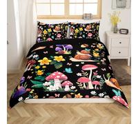 Loussiesd Cute Black Mushroom Decor Duvet Cover Set Double Size For Kids Boys Girls Teens Wild Mushroom stuff Bedding Set Kawaii Fungus Comforter Cover with 2 Pillowcases Floral Print Beds Set