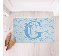 Loussiesd Cute Blue Bow Bathroom Rugs Ribbon Bow Knot Floor Doormats Microfiber Personalized Initial G Bathroom Accessories Kawaii Bath Mats Non-Slip 16x24Inch Princess Bowknot Soft