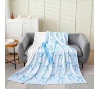 Loussiesd Cute Blue Bow Fleece Throw Blanket Ribbon Bow Knot Flannel Blanket Plush Fuzzy Personalized Initial V for Bed Couch Chair Living Room Kawaii Baby 30x40Inch Princess Bowknot Bedroom Decor