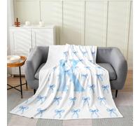 Loussiesd Cute Blue Bow Plush Throw Blanket Personalized Initial K Flannel Blanket Queen 90x90Inch Ribbon Bow Knot All Season Kawaii for Couch Bed Sofa Princess Bowknot Bedroom Decor