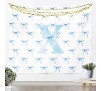 Loussiesd Cute Blue Bow Tapestry Personalized Initial X Wall Art XLarge 69x91 Inch Ribbon Bow Knot Wall Hanging Blanket for Living Room Bedroom Kawaii Home Decor Princess Bowknot