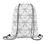 Loussiesd Cute Bowknot Drawstring Backpack 40cmx33cm Watercolor Bow Gym String Bag For Decor Grey Coquette Bows Drawstring Bags Bow Waterproof Cinch Bag Bedroom
