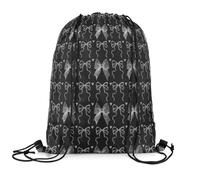 Loussiesd Cute Bowknot Drawstring Backpack 40cmx33cm Watercolor Bow Sports Drawstring Sackpack for Coquette Bows Drawstring Bags Black Waterproof Cinch Bag