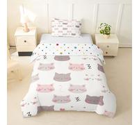 Loussiesd Cute Cat Duvet Cover Single Size Catoon Cat Comforter Cover for Boys Girls Animal Print Bedding Set 2Pcs Room Decor