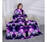 Loussiesd Cute Cat Fleece Blanket with Sleeves for Women Men Adult Kids, Galaxy Kitten Wearable Blanket Throw Wrap, Purple Warm Cozy Extra Soft Sleep Hug Blanket, Gift for Women Mom, 50"x50"