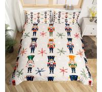 Loussiesd Cute Christmas Bedding Set Super Super King Size Kids Cartoon Soldiers Duvet Cover Set for Boys Girls Snowflake Xmas Duvet Cover with 2 Pillowcases Soft Microfiber Room Decor