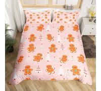 Loussiesd Cute Christmas Comforter Set for Kids Boys Girls Gingerbread Man Snowman Comforter Pink Xmas Tree Bedding Set Bedroom Decor Christmas Tree Duvet Set Single Size Inner Fill 2Pcs