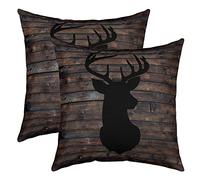 Loussiesd Cute Deer Pillow Covers 18x18 Set of 2 Deer Hunting Decorative Throw Pillow Covers Cases Home Decor Antlers Western Farmhouse Black Brown Wild Animal Cushion Case for Sofa Outdoor