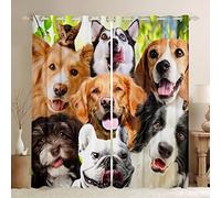 Loussiesd Cute Dog Curtain Kids Cartoon Dogs Window Curtains for Bedroom Living Room Toddler Children Lovely Cat Pet Puppy Window Drapes Kawaii Animal Window Treatments,W46*L54