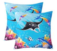 Loussiesd Cute Fish Throw Pillow Covers 16x16 Inch Set of 2 Cartoon Dolphin Cushion Cover Summer Underwater Ocean Animal Decorative Pillowcase Sea Creatures Marine Life Sea Outdoor Pillows Covers