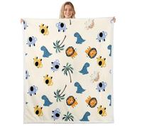 Loussiesd Cute Forest Animal Sherpa Blanket Plush Fuzzy Cute Lion Elephant Dinosaur Fleece Throw Blanket Boys Girls Wild Animal for Bed Couch Chair Living Room Bedroom Decor Queen 90x90Inch