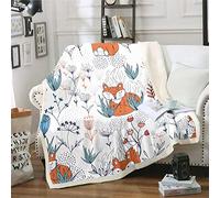 Loussiesd Cute Fox Sherpa Blanket Cartoon Fox Print Throw Blanket Botanical Branches Fleece Blanket for Couch Bed Sofa Room Decor Lightweight Wild Animal Theme Fuzzy Blanket Nature Baby 30"x40"