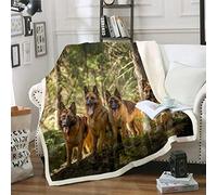 Loussiesd Cute German Shepherd Fleece Throw Blanket-3D Hound Sherpa Plush For Sofa Bed-Pet Animal Fuzzy Dog Lover Room Decor-Double 60x79 Inch