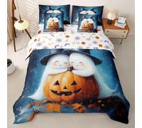 Loussiesd Cute Ghost Halloween Trick Single Duvet Cover for Kids Boys 7pcs