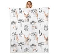 Loussiesd Cute Giraffe Sherpa Blanket Tiger Throw Blanket Double 60x79Inch for Boys Girls Deer Jungle Animals Bedroom Decor Botanical Tropical Tree Grey Orange
