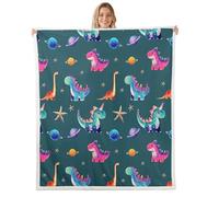 Loussiesd Cute Green Dinosaur Throw Blanket Galaxy Planet Soft Fleece Sherpa Cozy Fuzzy Plush Warm Cartoon Dinosaur Fuzzy Plush Throw Double 60x79Inch for Bed Couch Living Room