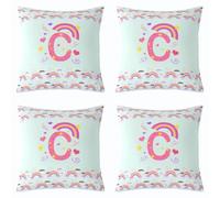 Loussiesd Cute Green Rainbow Throw Pillow Covers Set of 4 40x40cm Personalized Initial C Cushion Case Heart Decor Pillowcase Love Indoor Outdoor Kawaii Super Soft