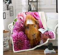 Loussiesd Cute Guinea Pig Throw Blanket 3D Animal Pattern Fleece Blankets for Kids Boys Girls Teens Floral Print Sherpa Blanket Nature Theme Fuzzy Blanket Room Decor Plush Blankets Single 50"x60"