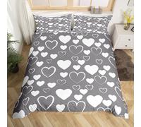 Loussiesd Cute Heart Shaped Quilt Set Single Grey White Modern Simple Women'S Bedding Heart Shaped Couple Girls Bedding Set Ultra Fine Fiber Soft Bedding Set