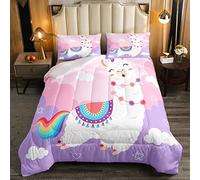 Loussiesd Cute Llama Bedding Set Cartoon Llama Alpaca Down Duvet Insert for Kids Boys Girls Toddler Kawaii Sheep Duvet Set Animal Duvet Set Single Size