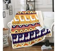 Loussiesd Cute Llama Throw Blanket Cartoon Llama Alpaca Sherpa Blanket for Couch Chair Sofa Tribal Stripe Fleece Blanket South American Animals Warm Plush Blanket Bedroom Decor Single 50"x60"