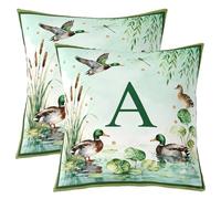 Loussiesd Cute Mallard Duck Throw Pillow Covers Set of 2 Wild Duck Hunting Cushion Case Personalized Initial A Decor Pillowcase 3D Wild Animal Indoor Outdoor Rustic Farmhouse Cabin 50x50cm
