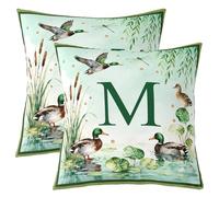 Loussiesd Cute Mallard Duck Throw Pillow Covers Set of 2 Wild Duck Hunting Square Cushion Covers Personalized Initial M Pillow Case 3D Wild Animal Cushion Case Rustic Cabin Bedroom Decor 60x60cm