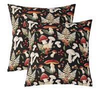 Loussiesd Cute Mushroom Reversible Throw Pillow Covers 45x45cm Cartoon Mushrooms Pillow Covers Home Decor for Kids Teens Adults Kawaii Fungus Square Cushion Covers Set of 2 Wild Mushroom