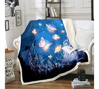 Loussiesd Cute Owl Sherpa Blanket Butterfly Fleece Throw Blanket for Sofa Bed Botanical Floral Printed Plush Blanket Ultra Soft Stars Bright Fuzzy Blanket Double 60x79 Inch