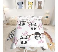 Loussiesd Cute Panda Bedding Set for Girls Boys Kids Cartoon Giant Panda Bedding Double Cherry Blossom Decor Duvet Cover Lover Animal Duvet Cover Bedroom Collection
